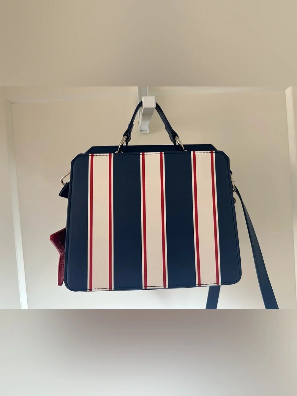 Steve Madden Bevlynn Red/White/Blue Striped Satchel Handbag Purse (Minor Flaw)